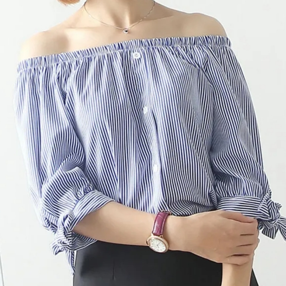 Summer blouse off shoulder striped tank